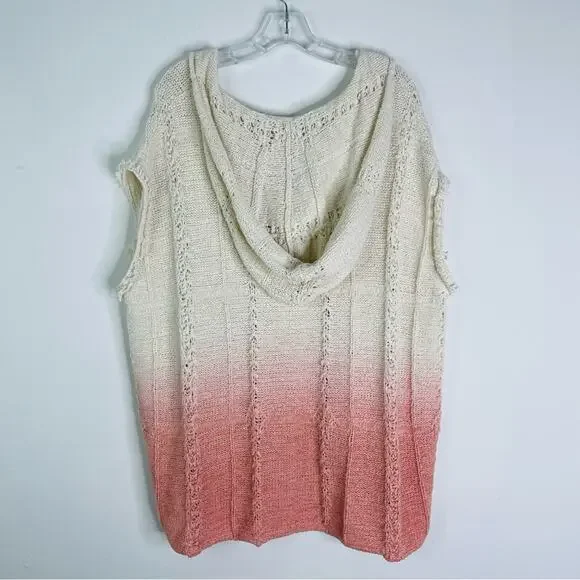 Moth cream pink crochet boho coastal hoodie fringe oversized sweater small/XS - Picture 9 of 9